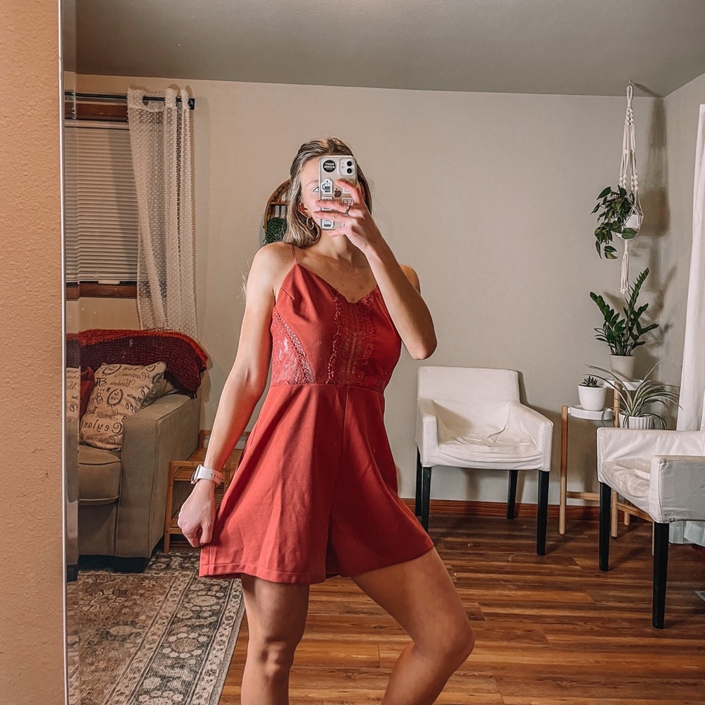 Lulus lush lace burnt orange romper